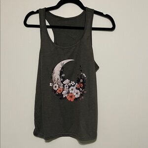 Floral Moon Graphic Tank Top - Black